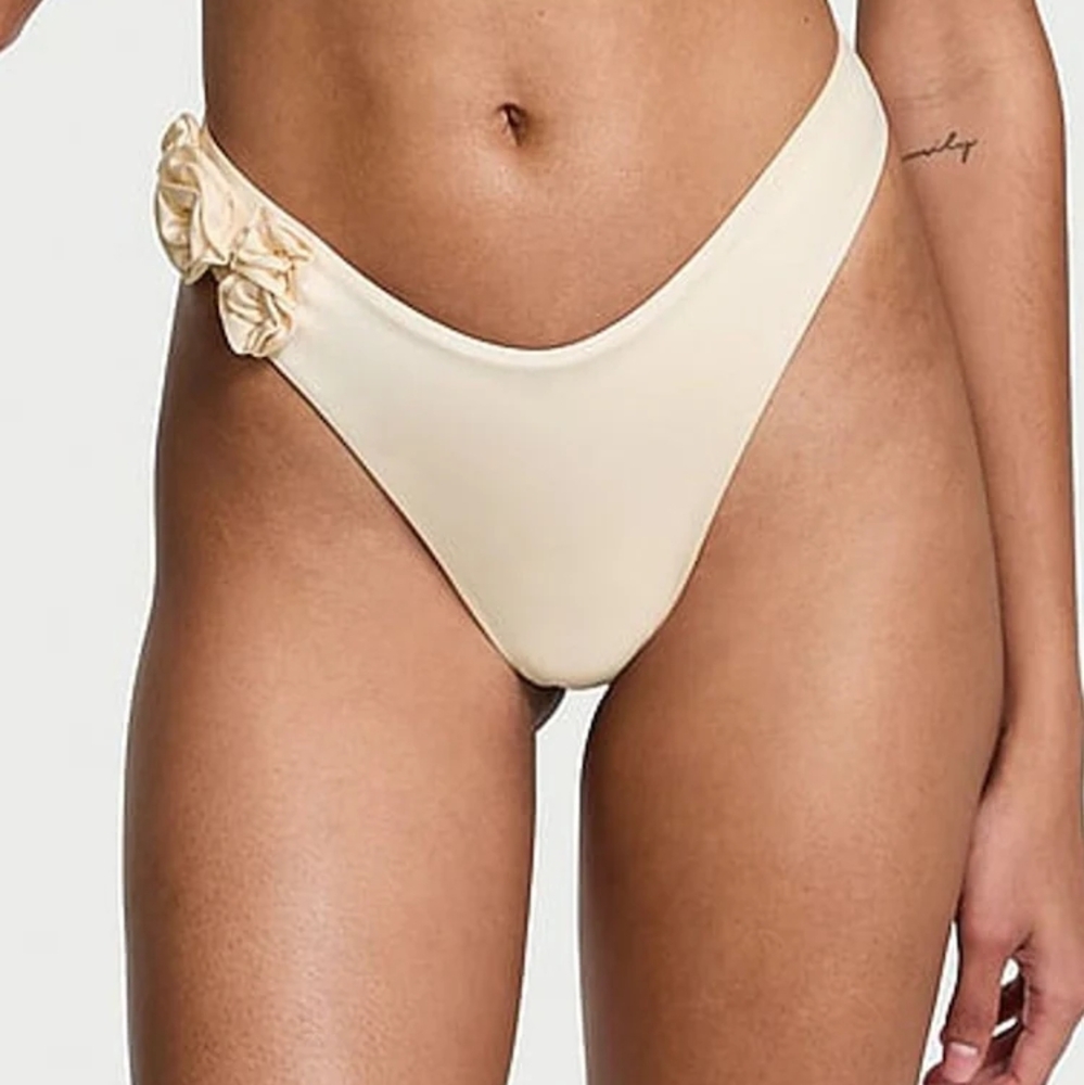 Cream Bikini Bottom with Floral Detail